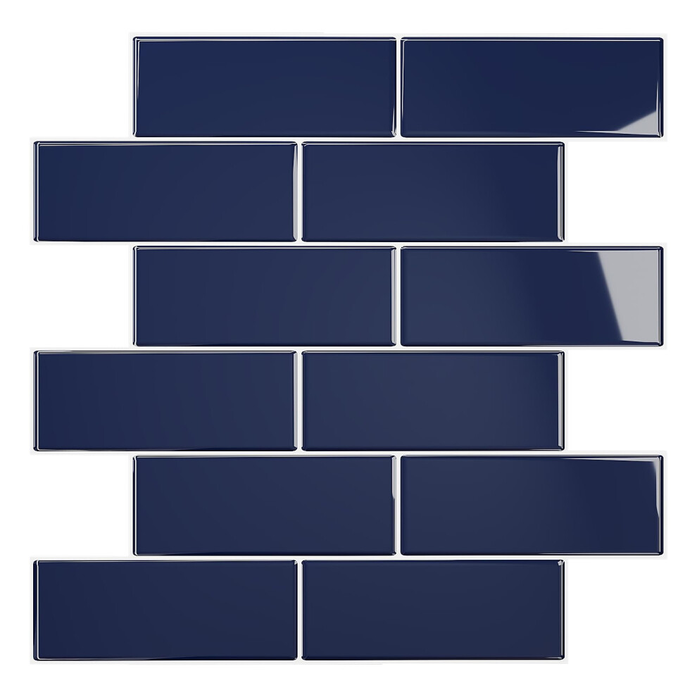 Navy Blue Peel And Stick Subway Tile Backsplash, Waterproof 12X12 Vinyl Wall Tiles, Pack Of 6 9187378089835
