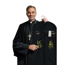 Clergy Garment Bag with Cross Embroidery, 60 Inch Black Pastor Robe Storage and Travel Case