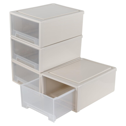 4Pack 19 Quart Stackable Plastic Storage Drawers with Clear Front and Secure Buckle Design