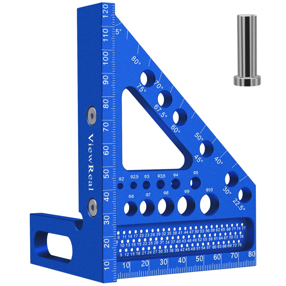 Aluminum Carpenter Square With Laseretched Scale And Secure Pin Pivot, Multiangle Woodworking Ruler (Metric) Blue 9187378090596