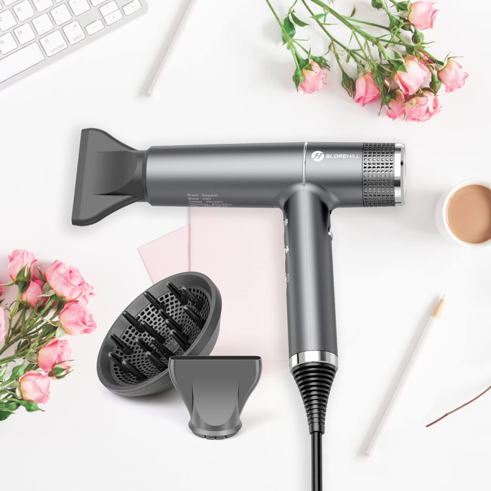 Light/Silver Professional Brushless Motor Hair Dryer With Ionic Care, Led Display And Fast Drying Â