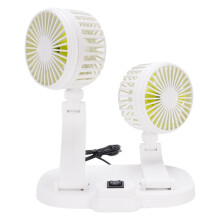DC 5V USB Car Fan 2-Speed Quiet Rotatable Dual Head Portable White