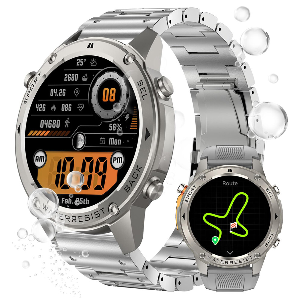 Military Smartwatch With Dualfrequency Gps Compass Altimeter 5Atm Waterproof Amoled Hr Monitor Silver 9094768200193