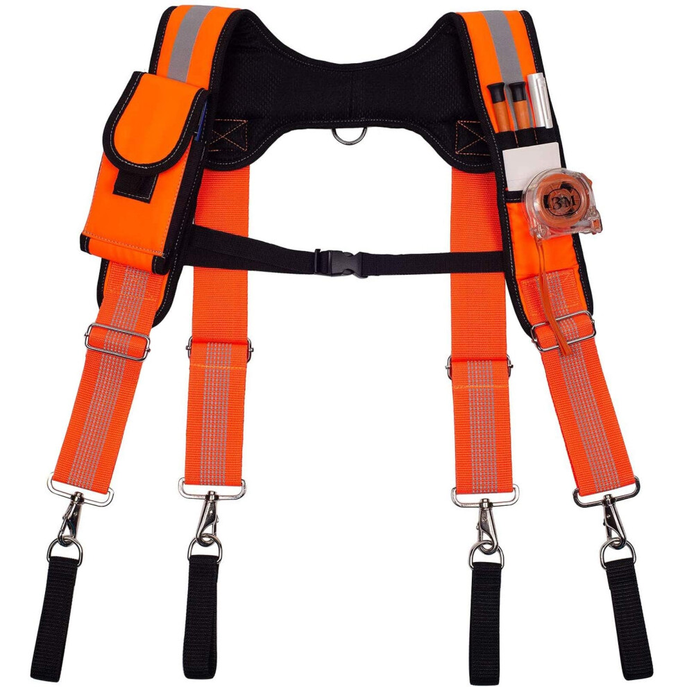Reflective Tool Belt Suspenders With Phone Holder And Safety Strips For Construction Work Orange 9044945413076