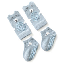 Ensemble de chaussettes et genouillères pour bébé en coton doux, antidérapant, bleu, taille L (2-4 ans)