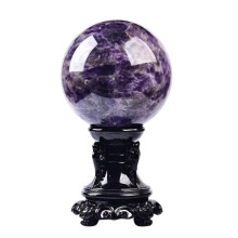 Amethyst Crystal Ball 10cm with Wooden Stand Polished Sphere for Home Decor and Feng Shui