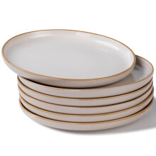Ceramic Dinner Plates Set of 6, 8.5 Inch Porcelain Salad Plates, Microwave Dishwasher Safe Vanilla Grey Dinnerware