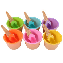 6Pcs Colorful Cartoon Ice Cream Bowl Set with Spoons for Kids, Stackable and Durable