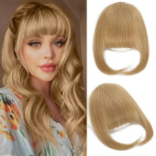 Ash Blonde Clip In French Bangs Hair Extensions for Women with Temple Coverage and Seamless Blend