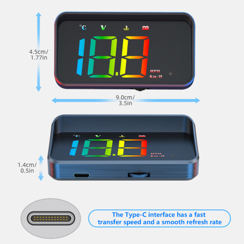 Car HUD Display 12V Windshield Projector MPH/KPH Speed Water Temp Voltage Alarm 1