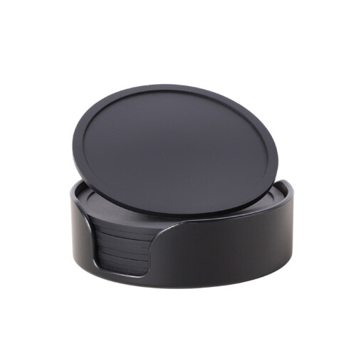 6Pcs 10cm Diameter Silicone Round Drink Coasters-Black 2