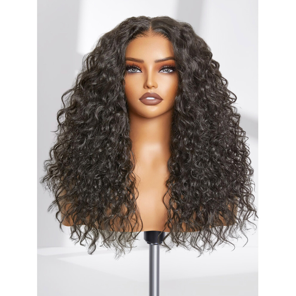 Unisex Black 20 Inch Deep Curly Lace Front Wig Glueless Pre Plucked Natural Synthetic Hairline