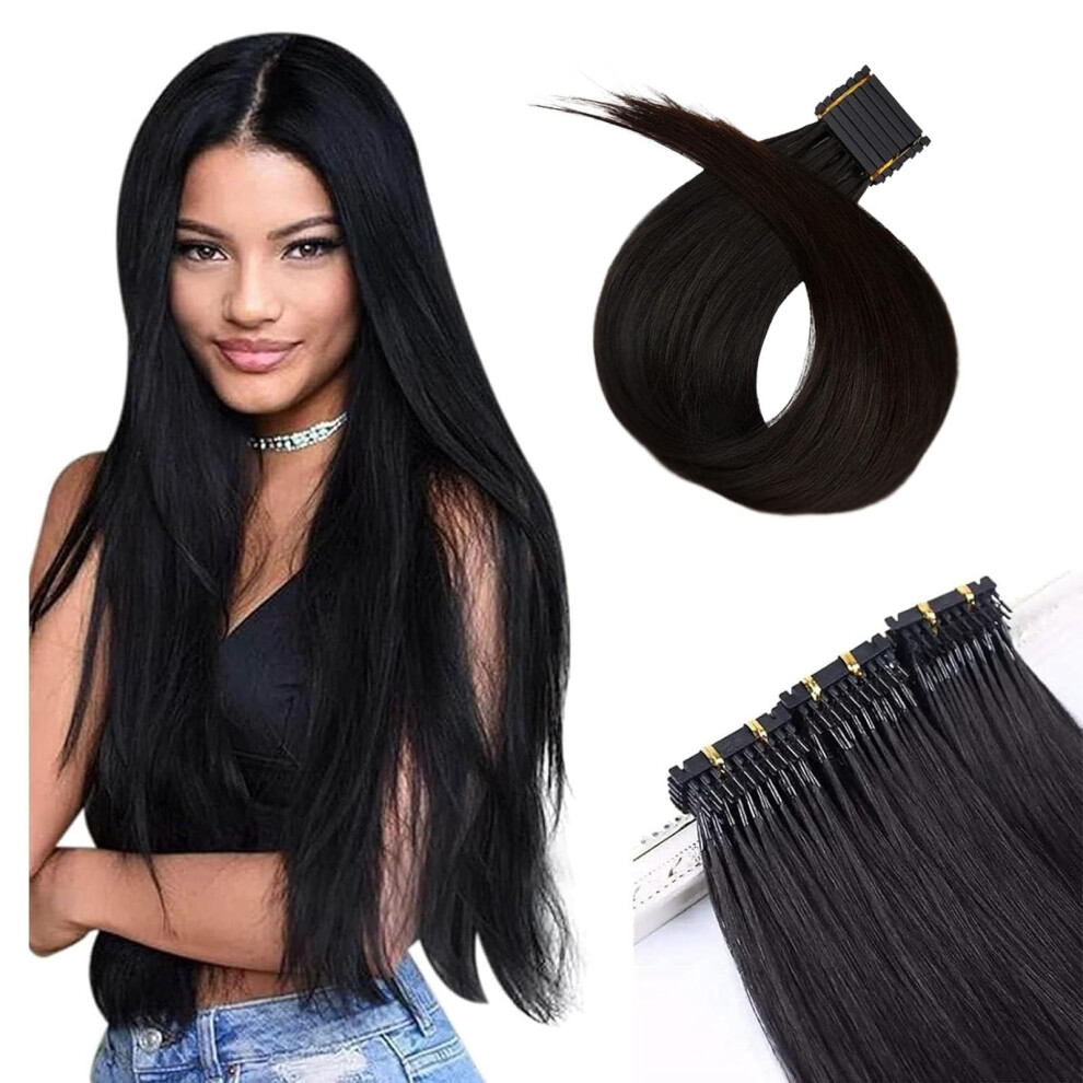 Unisex Black 6D Human Hair Extensions Jet Invisible Seamless Blend Reusable Salon Quality 10 Bundles