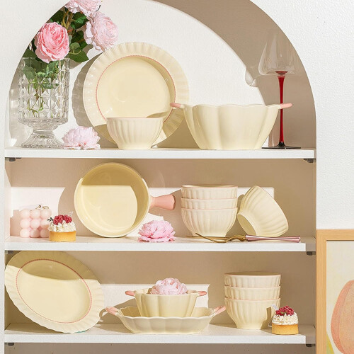 Ceramic Dinnerware Set Microwave Safe Scratch Resistant Underglaze Porcelain Bowl with Handle 2