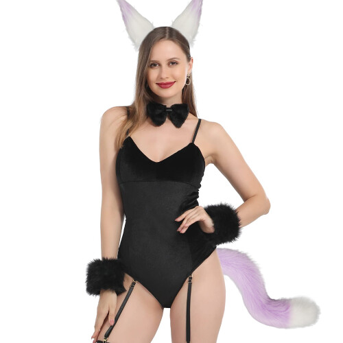 Γάντια Paw από ψεύτικη γούνα, αξεσουάρ Cosplay για πάρτι Halloween, εύκαμπτη ουρά με 1