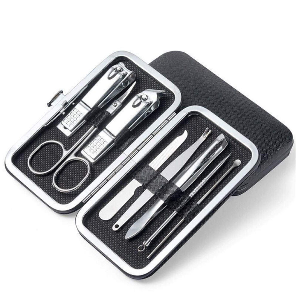 Black Manicure Set 8Pcs Stainless Steel Nail Clippers Kit For Pedicure Grooming Travel