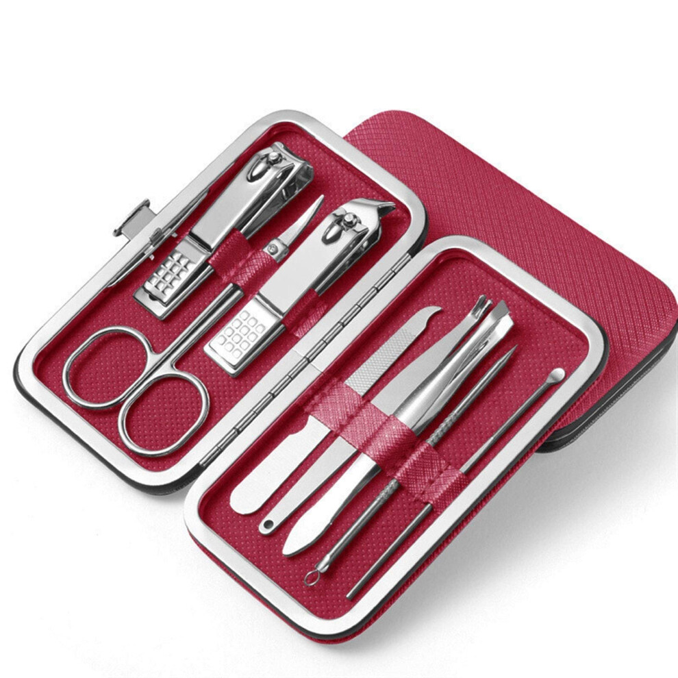 Red Manicure Set Stainless Steel Pedicure Kit With Sharp Rustproof Clippers And Leather Case