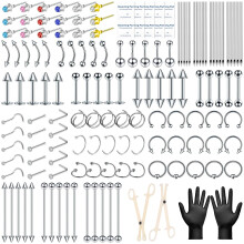 164PCS Professional Body Piercing Kit with Multiple Gauge Needles and Jewelry for All Piercings