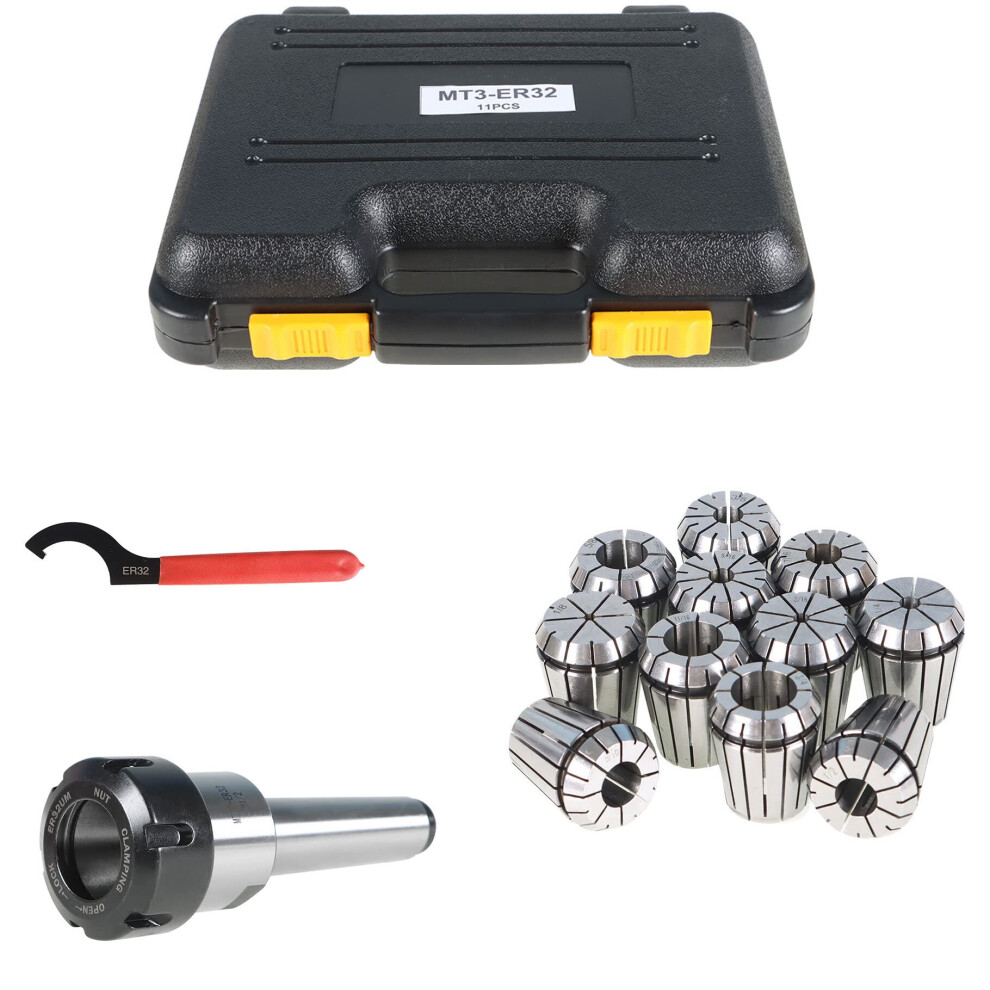Er32 Mt3 Collet Chuck Set With 11 Collets And Wrench, Precision Steel Shank For Milling And Drilling 9187378100349