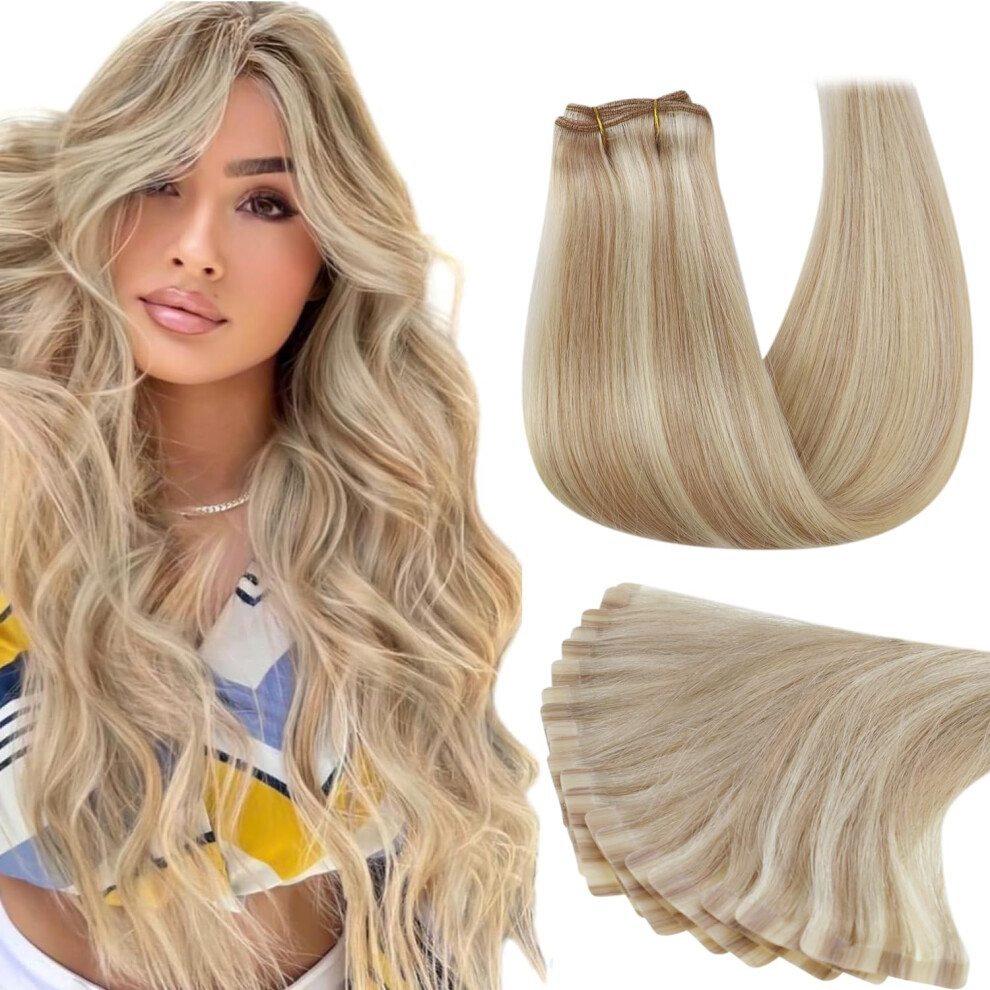Unisex Human Hair Extensions 20 Inch Invisible Tape In Remy Hair Seamless Natural Blend Ash Blonde