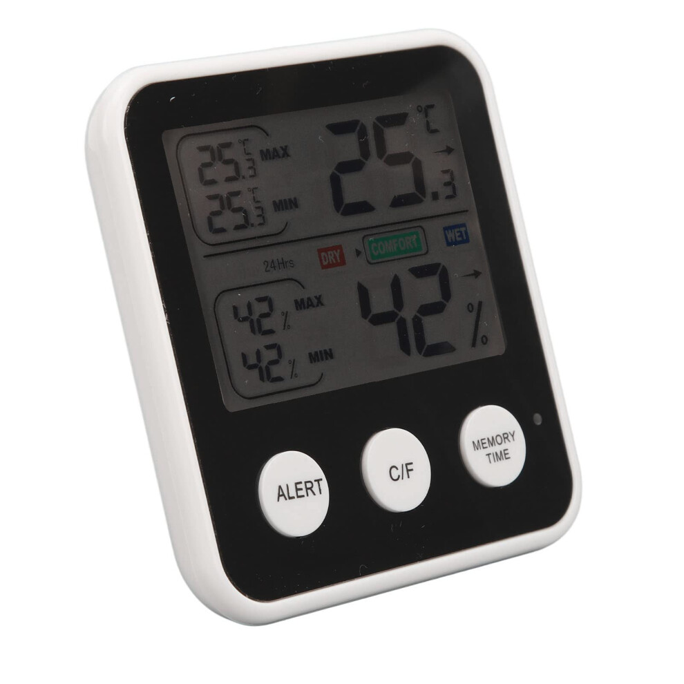 Black Digital Thermometer Hygrometer With Lcd Display, Realtime Indoor Climate Monitor, Adjustable Stand,
