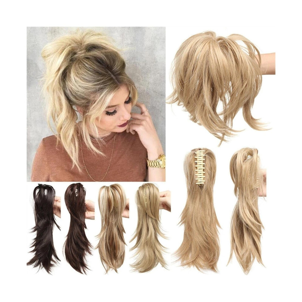 Ponytail Hair Extensions with Claw Clip, 12 Inch Synthetic Wavy Curly Hair Piece, Instant Volume Boost