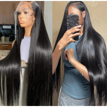 40 Inch 13x6 HD Lace Front Brazilian Straight Human Hair Wig 250% Density PrePlucked