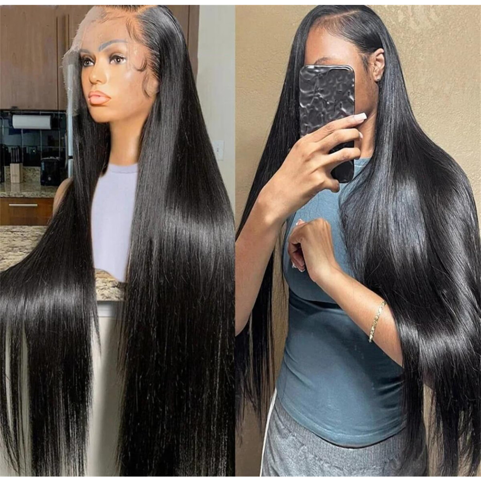40 Inch 13x6 HD Lace Front Brazilian Straight Human Hair Wig 250% Density PrePlucked