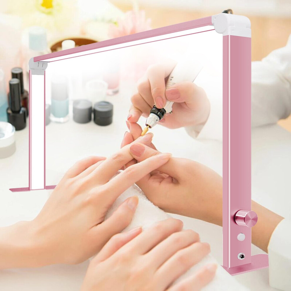 Pink Led Nail Desk Lamp Rose Foldable With Stepless Brightness, 3 Color Modes For Nails And Lashes