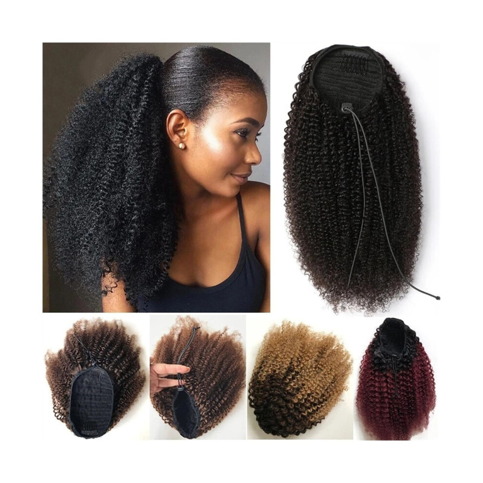Unisex Human Hair Ponytail Extension Brazilian Kinky Curly Drawstring Hairpiece T1b/4/27 14 Inch