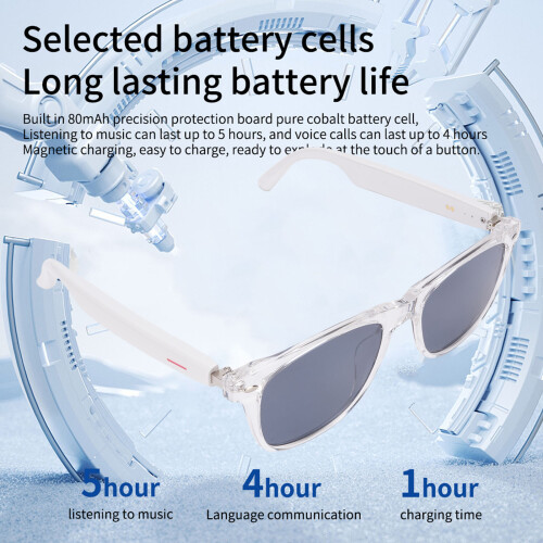 Touch-Control Smart-Sonnenbrille IP65 Wasserfest Bluetooth 5.4 Weiß 2