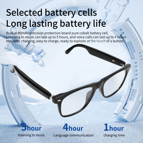 Wireless Smart Glasses with Mic, Speaker, 150mAh Battery Black Frame 2