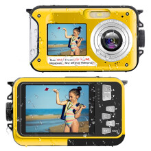 Waterproof Camera for Snorkeling 2.7K 48MP Ultra HD Dual Screen 10Ft Depth 16X Zoom Yellow