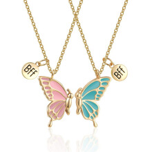 Adjustable Chain Butterfly Necklace Set, Hypoallergenic Material Magnetic Bff Necklace, Enamel Craft Detachable Design, Symbol of Unity Matching Neckl