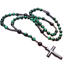 Collana artigianale con pietra occhio di tigre e galla di ferro – Ciondolo a croce con perline di alta qualità per uomo, rosario di preghiera per
