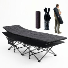 MoverX Folding Camping Bed Single with Mattress, Heavy Duty Portable Fishing Beds, Campervan,Tent, Travel Cot, Campbed, Black
