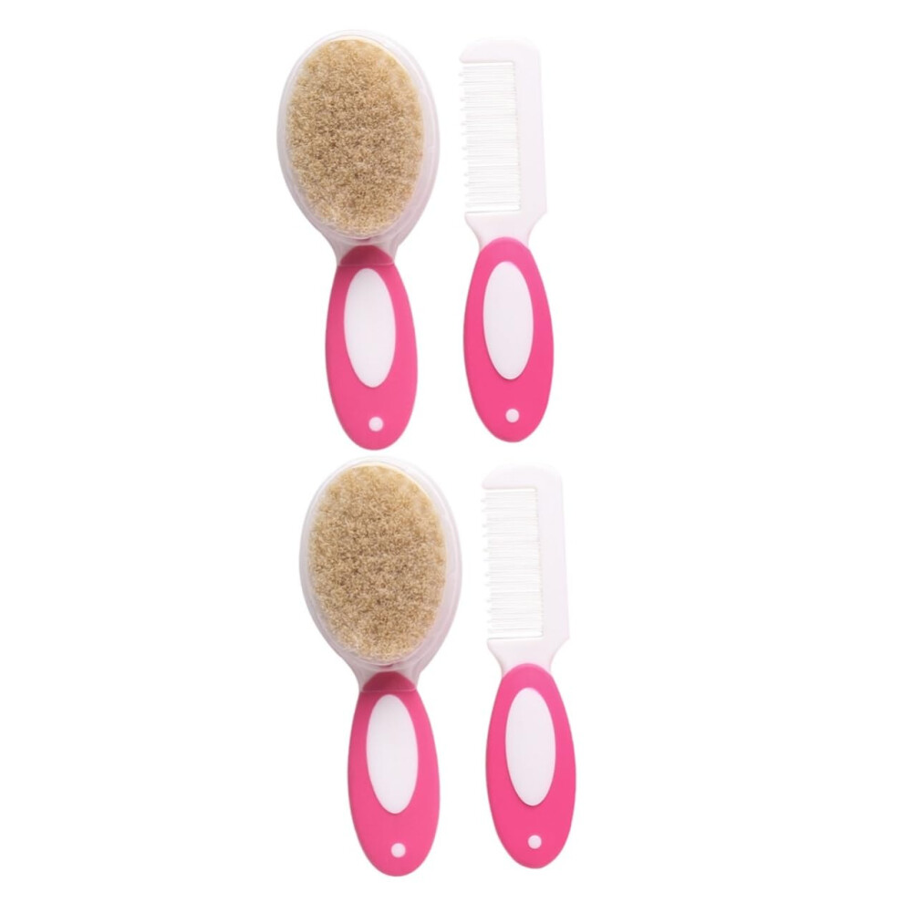 Baby Hair Brush And Comb Set, 4Piece Newborn Grooming Kit With Gentle Scalp Massage, Pink
