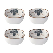 Ceramic Dipping Sauce Dish with Underglaze Pattern, Small Square Heat Resistant Snack Bowl for Hot Pot