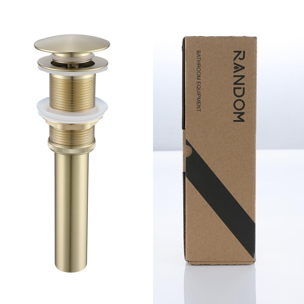 Brushed Gold Bathroom Pop Up Drain Without Overflow, Solid Brass Vessel Sink Drain Stopper Leakproof 9187378112694