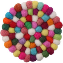 Handmade Wool Felt Ball Coaster, Colorful Heat Resistant Round Mat for Drinks, Home or Office Decor