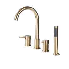 Brushed Gold Bathroom Faucet Set Deck Mounted Bathtub Mixer with Hand Shower Leakproof Design
