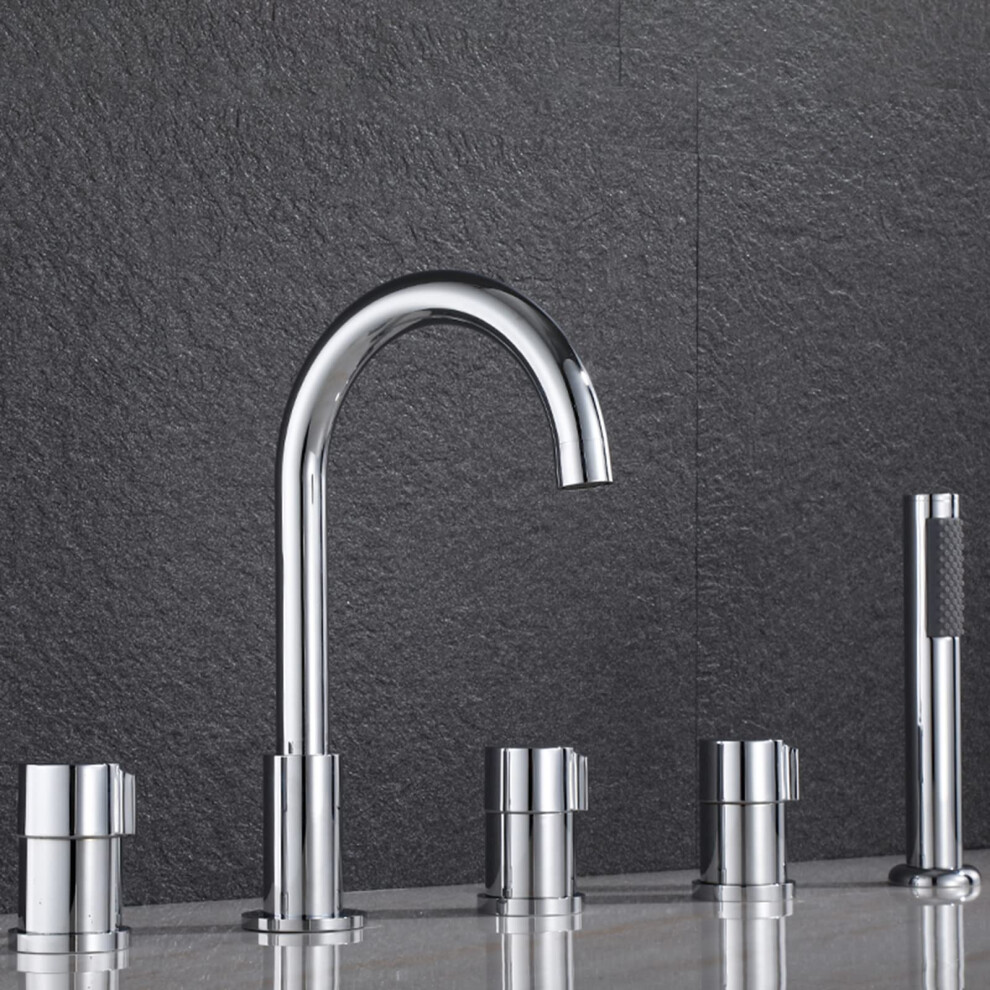 Bathtub Mixer Tap 5 Hole Chrome Waterfall Faucet With 180 Swivel Spout And Handheld Shower 9187378115152