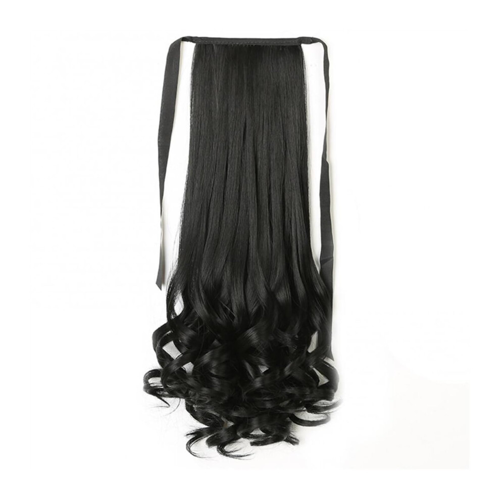 Unisex Black Ponytail Hair Extensions Long Curly Wrap Around Clip In Synthetic Wig Heat Resistant Natural Look