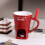 Ceramic Chocolate Melting Cup Mug with Fork, Red, 437g 4