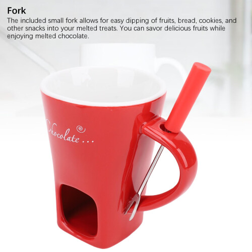 Ceramic Chocolate Melting Cup Mug with Fork, Red, 437g 2
