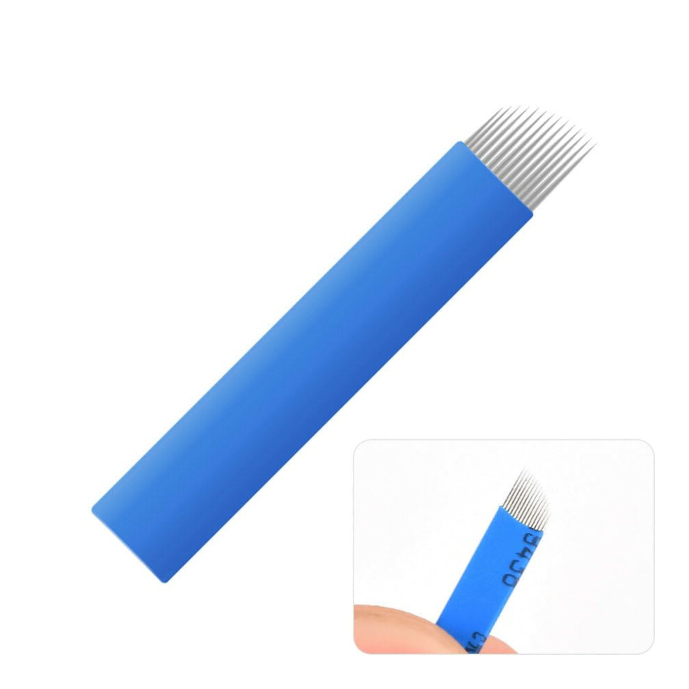 Blue Microblading Needles 0.18Mm Eyebrow Tattoo Blades 50Pack Gamma Sterilized 316 Stainless Steel