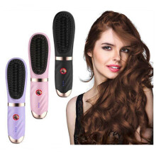 (plug in use, purple) Mini Rechargeable Hair Straightener Comb Both Straightener and Curler for Effortless Hair Style