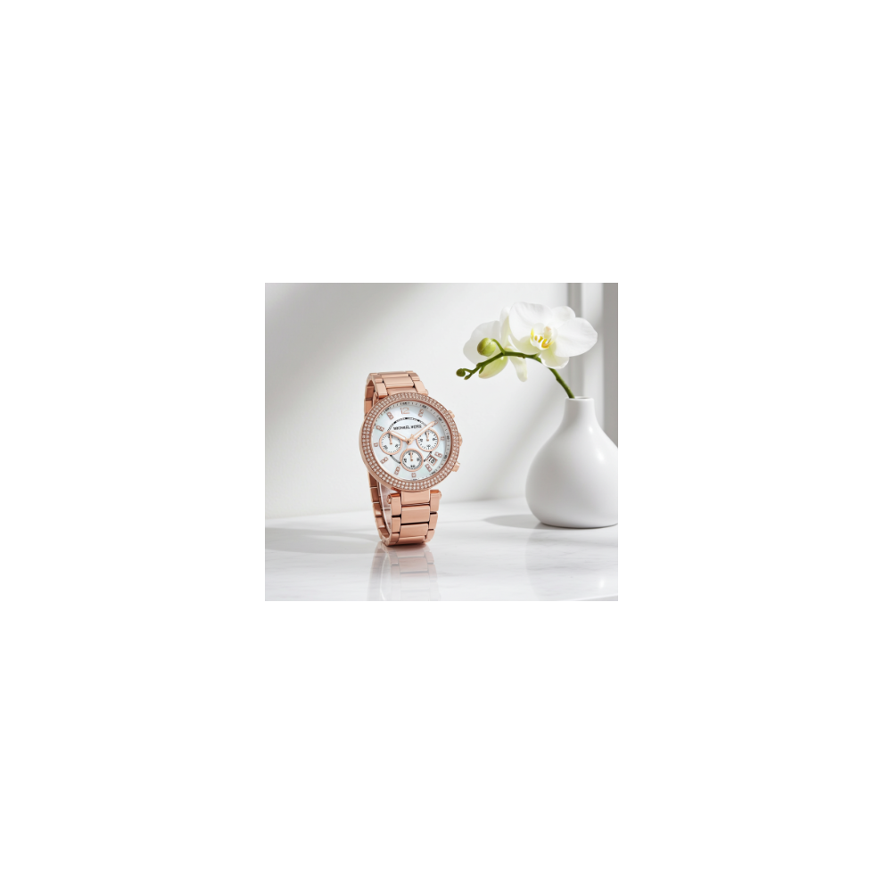 Michael Kors Parker MK5491 Ladies Chronograph Rose Gold Watch - 39mm, PVD Rose Plating, Mother-of-Pearl Dial, Date, 100m Water Resistant