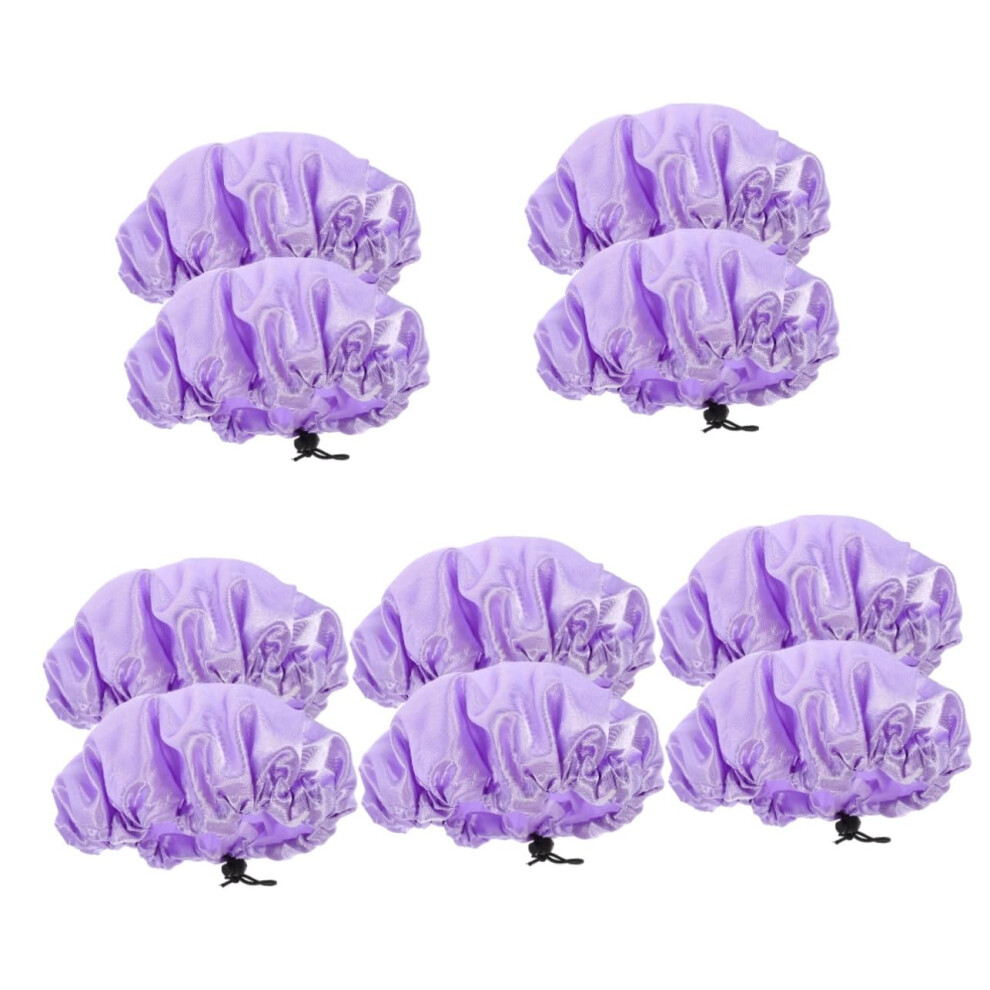 Purple Shower Caps For Women Waterproof Satin Large Elastic Fit Reusable Hair Protection