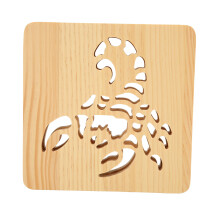 Veilleuse scorpion 3D en bois, USB, blanc chaud, 187x187x30mm